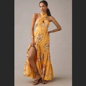 Anthropologie Hutch Floral Halter Maxi Dress Maize Yellow Sleeveless New Summer